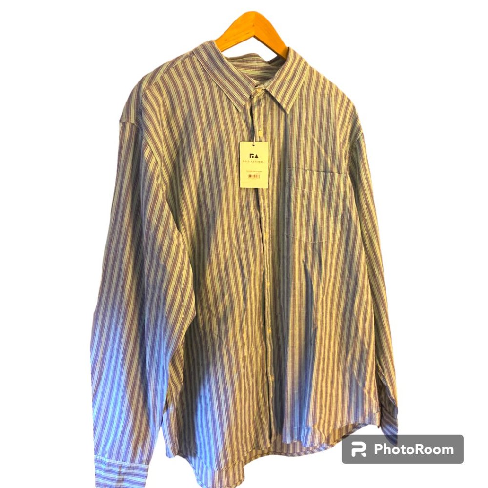 Free Assembly NWT Men's blue/‎ green striped long sleeve button down shirt XL
